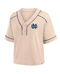 Fanatics Women's Tan Notre Dame Fighting Irish Oversized Dominant Force Midi V-Neck T-Shirt