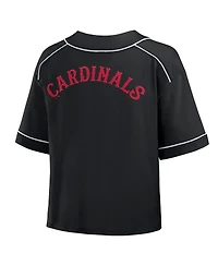 Fanatics Women's Black St. Louis Cardinals Oversized Champ Game Midi Cropped V-Neck T-Shirt