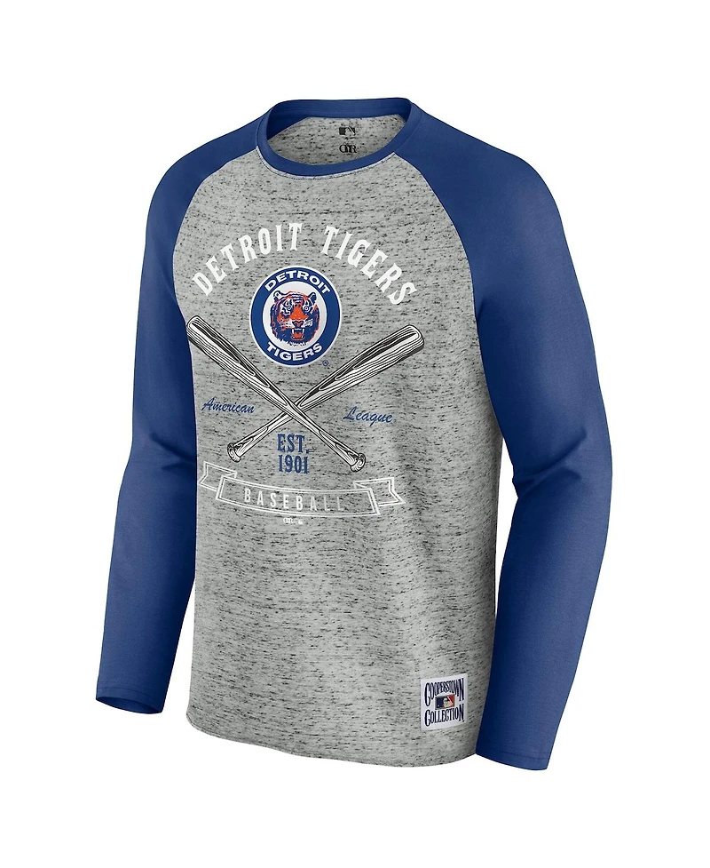 Fanatics Men's Heather Gray Detroit Tigers Raw Edge Raglan Long Sleeve Baseball T-Shirt