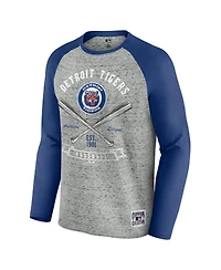 Fanatics Men's Heather Gray Detroit Tigers Raw Edge Raglan Long Sleeve Baseball T-Shirt