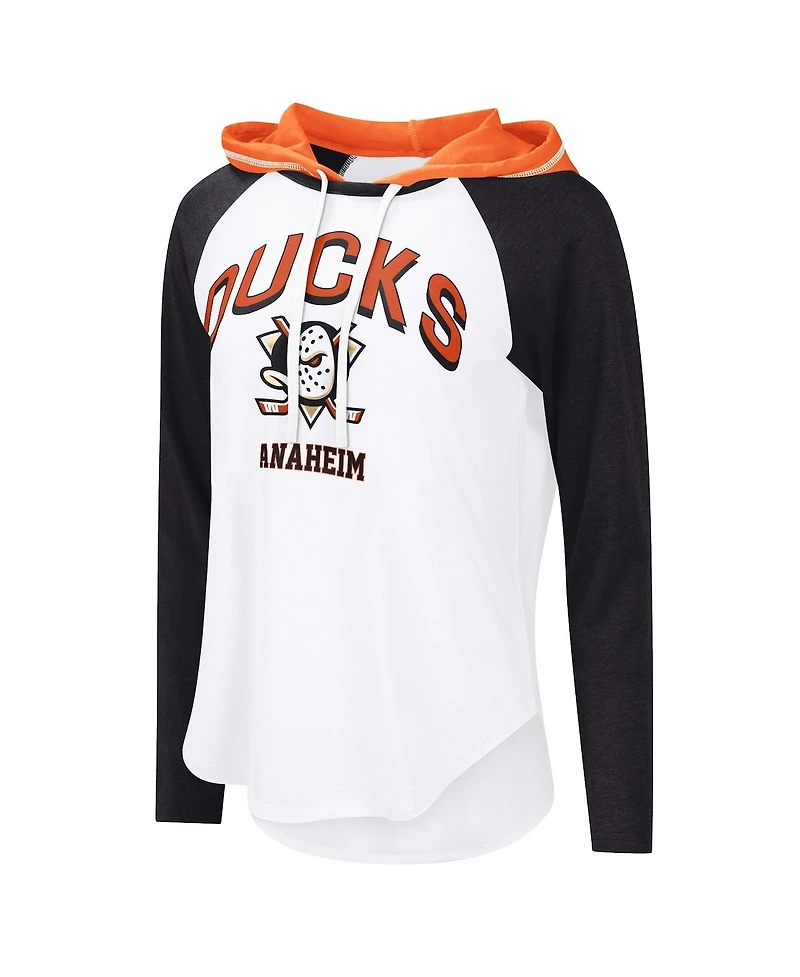 G-iii 4Her by Carl Banks Women's White Anaheim Ducks Vip Raglan Long Sleeve Hoodie T-Shirt