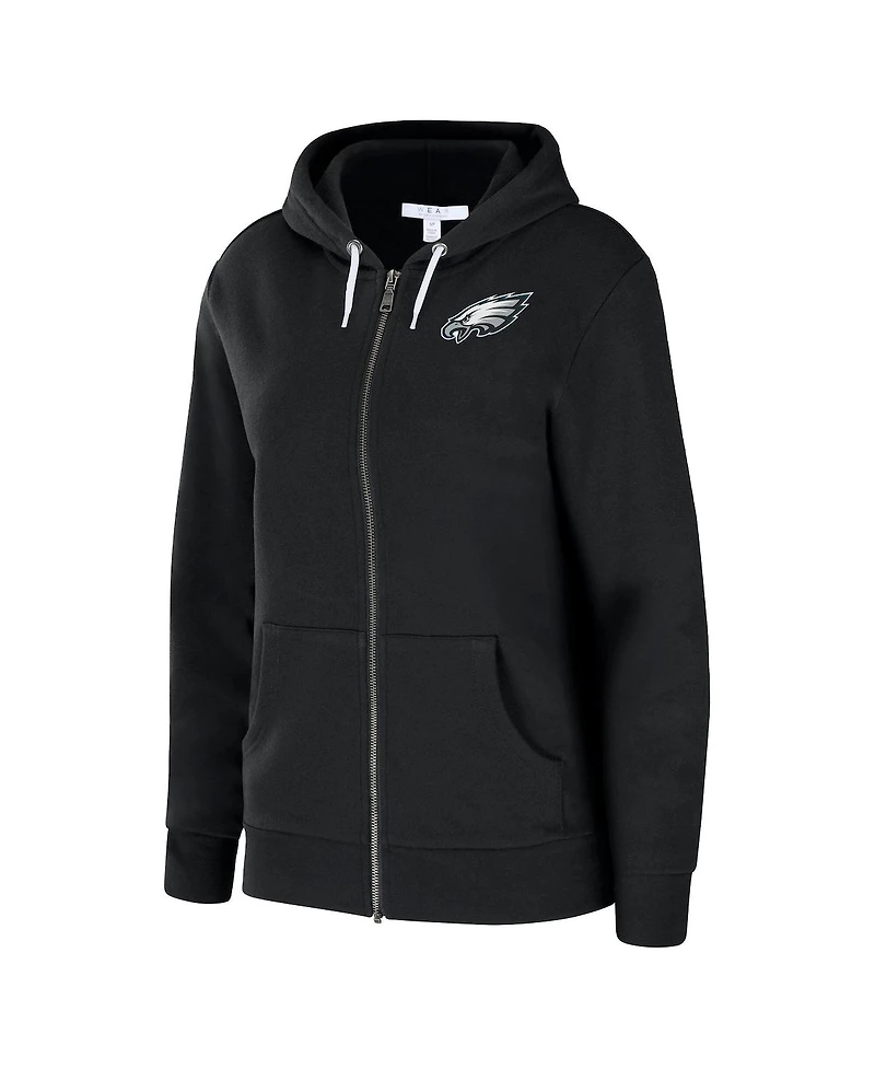 Wear by Erin Andrews Women's Black Philadelphia Eagles Angled Full-Zip Hoodie