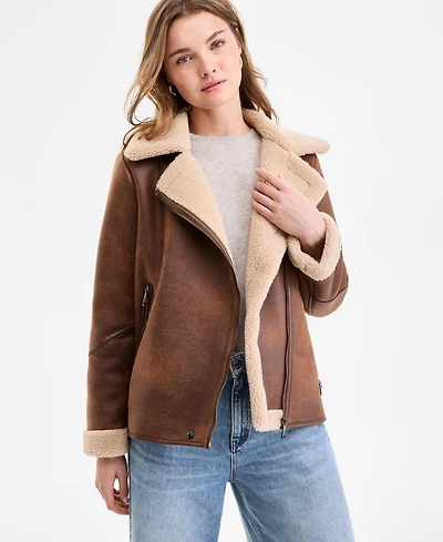 Steve Madden Women's Asymmetric Faux-Shearling Coat