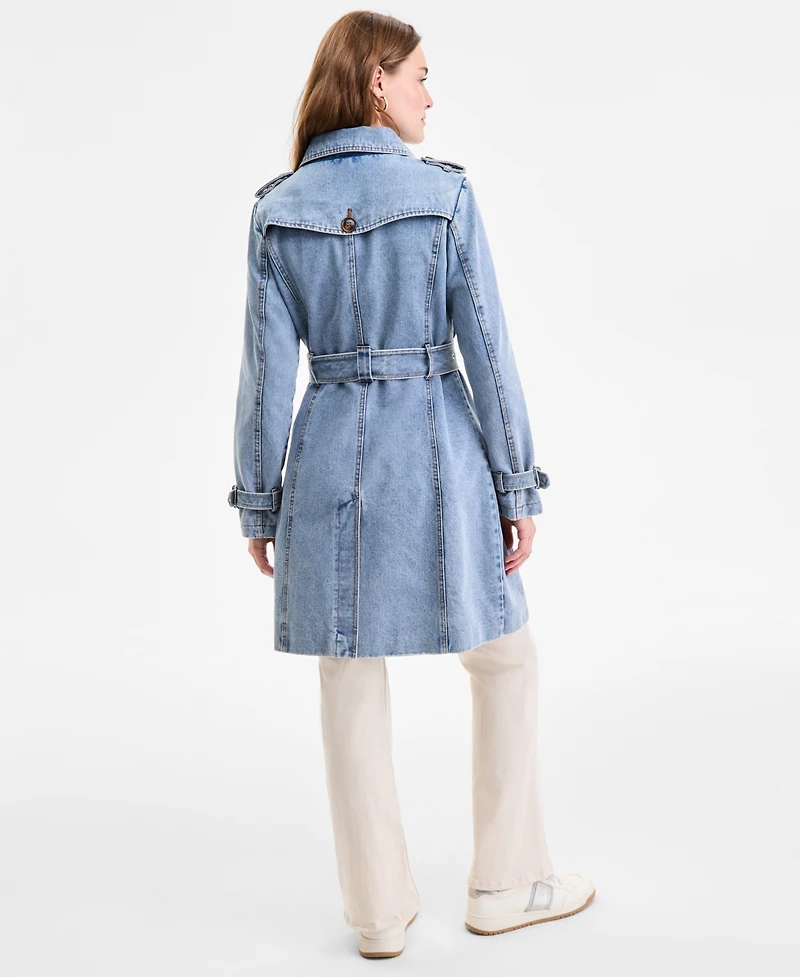 Steve Madden Women's Double-Breasted Denim Trench Coat