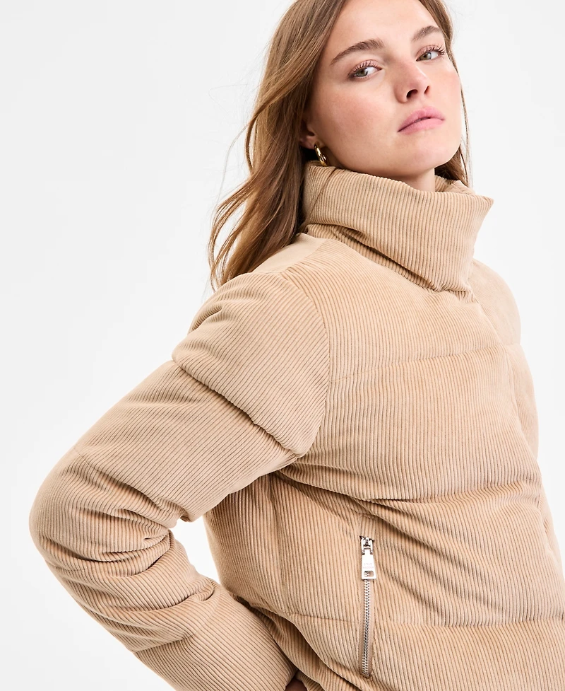 Steve Madden Women's Corduroy Zip-Front Puffer Coat