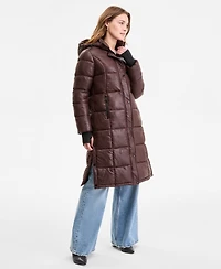 Steve Madden Women's Shiny Hooded Maxi Puffer Coat