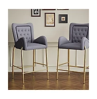 Set of 2 Velvet Bar Stools, Tufted Armchairs with Gold Metal Legs for Home & Kitchen Island-The Pop