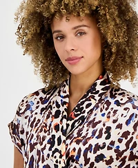 Tahari Asl Women's Printed Short-Sleeve Faux-Wrap Top, Regular & Petite
