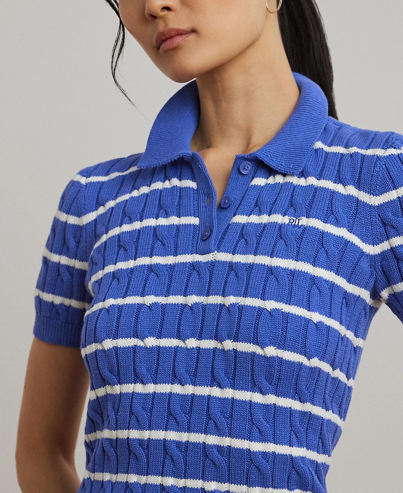 Lauren Ralph Lauren Petite Striped Cable-Knit Cotton Polo Sweater