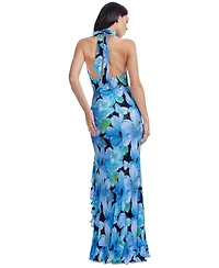 Dress the Population Women's Kathleen Ruffle-Trim Halter Gown