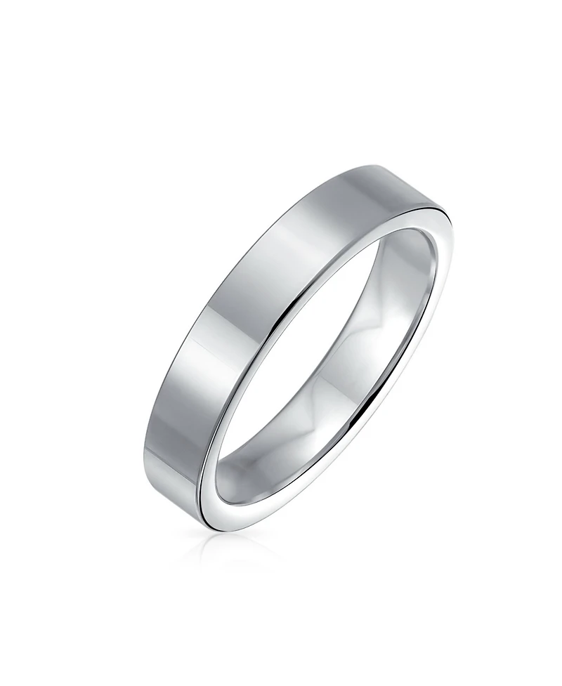 Bling Jewelry Plain Simple Flat Titanium Band Rings Silver Tone 4MM