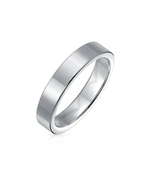 Bling Jewelry Plain Simple Flat Titanium Band Rings Silver Tone 4MM