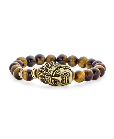 Bling Jewelry Bead Indian Chief Head Animal Western Longhorn Loin French Bulldog Strand Stretch Bracelet Gunmetal Gold Silver Plated Adjustable