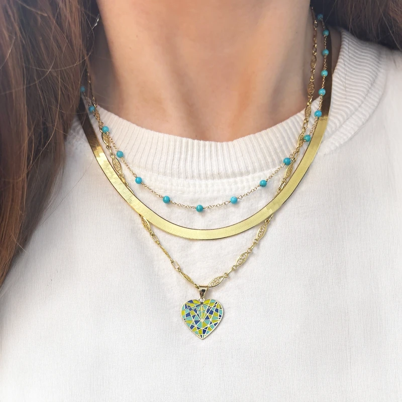 The Lovery Geometric Enamel Heart Charm 14K Gold