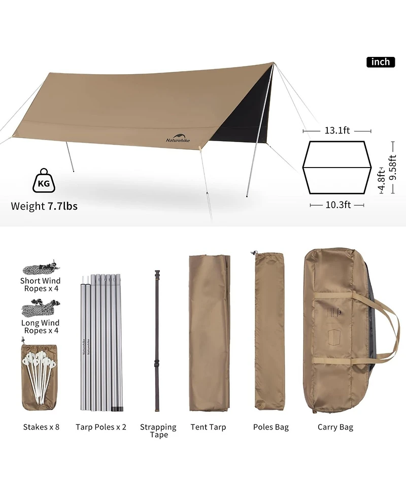 Naturehike Camping Tent Tarp with Poles, Waterproof Pu 18000mm+, Anti-uv UPF2000+ Camping Sun Shelter Rain Fly, Camping Tent Canopy