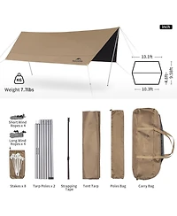 Naturehike Camping Tent Tarp with Poles, Waterproof Pu 18000mm+, Anti-uv UPF2000+ Camping Sun Shelter Rain Fly, Camping Tent Canopy