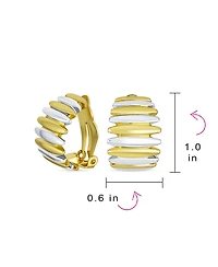 Bling Jewelry Geometric Shrimp Half Hoop Clip-On Earrings for Non-Pierced Ears Gold Silver