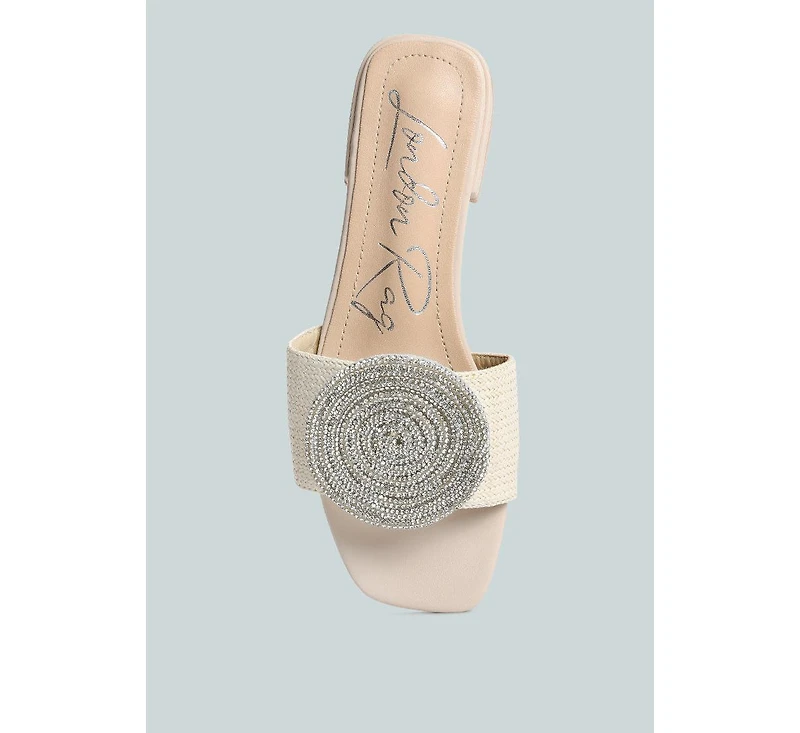 ollilie rhinestones embellished brooch slip on sandals