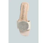 ollilie rhinestones embellished brooch slip on sandals