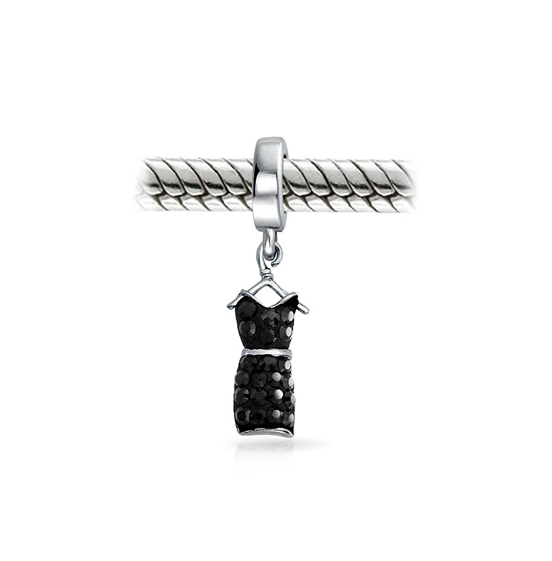 Bling Jewelry Fashion Crystal Black Dress Dangle Charm Bead Sterling Silver for European Bracelet