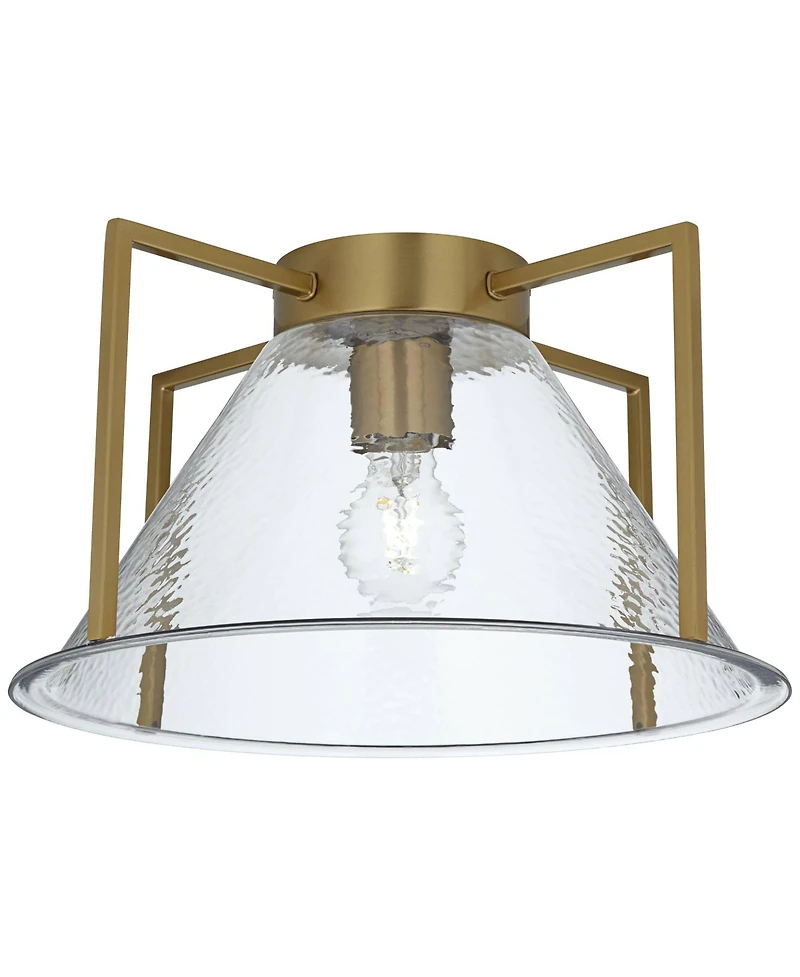 Possini Euro Design Ellsmere 15" Modern Flush-Mount Ceiling Light Fixture Kitchen Foyer Hallway Warm Brass Finish Hammered Glass
