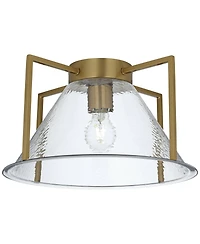 Possini Euro Design Ellsmere 15" Modern Flush-Mount Ceiling Light Fixture Kitchen Foyer Hallway Warm Brass Finish Hammered Glass