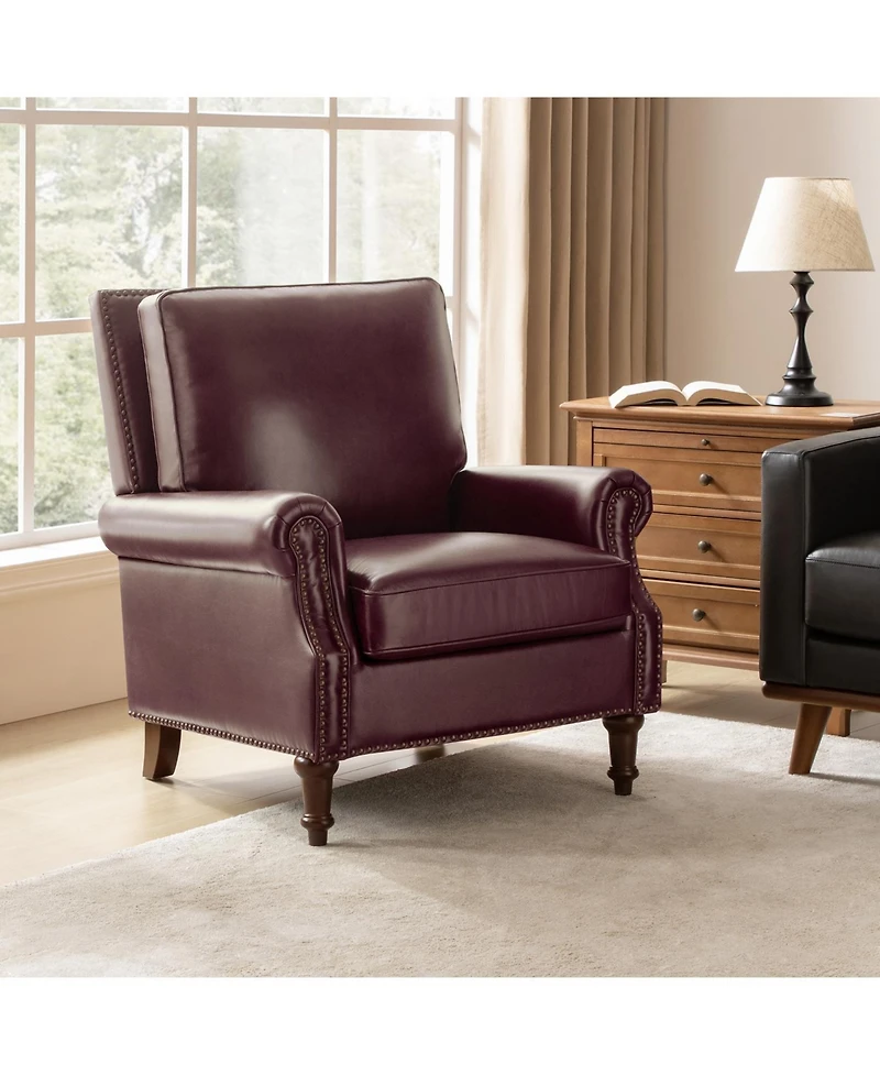 Traditional Raymond Genuine Leather Recliner with Classic Roll-arm