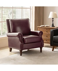 Traditional Raymond Genuine Leather Recliner with Classic Roll-arm