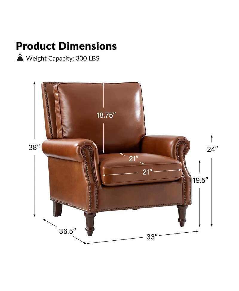 Traditional Raymond Genuine Leather Recliner with Classic Roll-arm