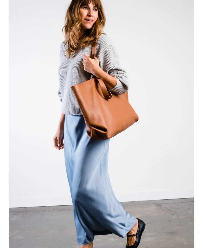 Able Large Foldable East/West Tote Bag, Pebbled Nut