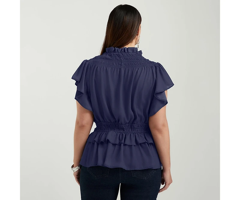 June + Vie Women's Mockneck Ruffle Blouse