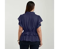 June + Vie Women's Mockneck Ruffle Blouse