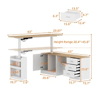 Famapy 63 in. W L- Shaped Adjustable Height Desk Ergonomic Stand Up Desk White Home Office Sit With Memory Preset Controller