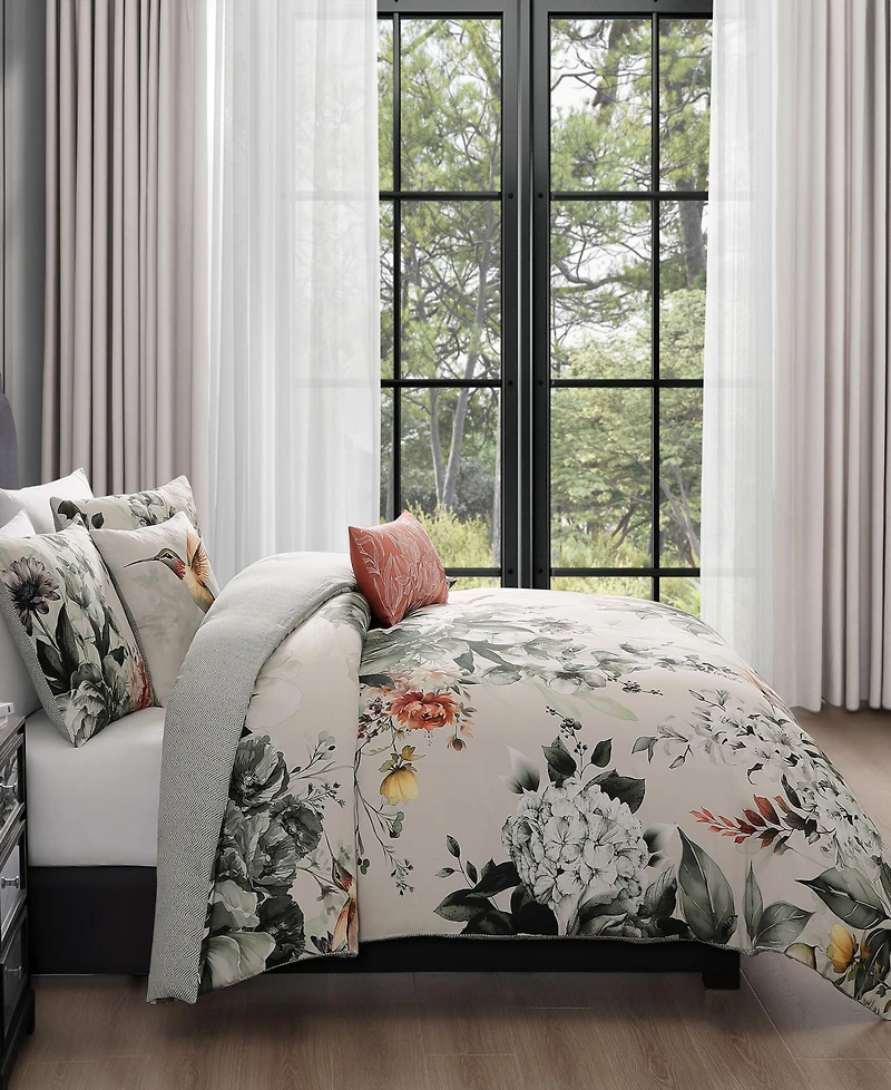 Bebejan Vintage Bloom Bedding 100% Cotton Sateen 5 Piece Queen Size Reversible Comforter Set