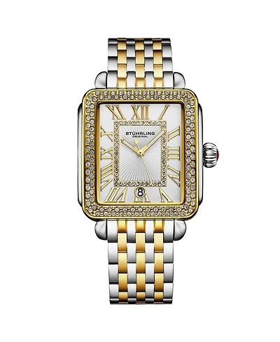 Stuhrling Women s VivreLuxe 34mm Rectangle Quartz Watch, Crystal Bezel, Roman Numeral Dial