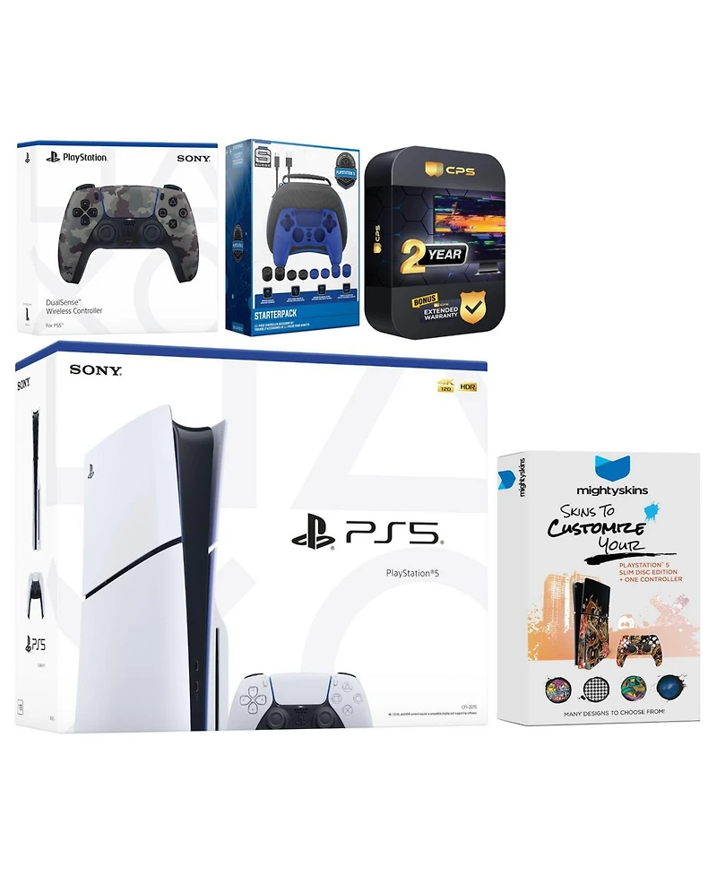 Sony Playstation 5 Slim Disc with Extra Controller, Gamer Starter Kit and MightySkins Decal Voucher + 2 Year Cps Extended Warranty