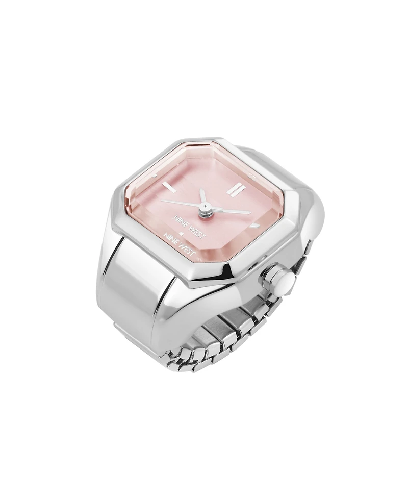Nine West Women's Quartz Iconic Pink and Silver-Tone Metal Alloy Ring Watch, 22mm