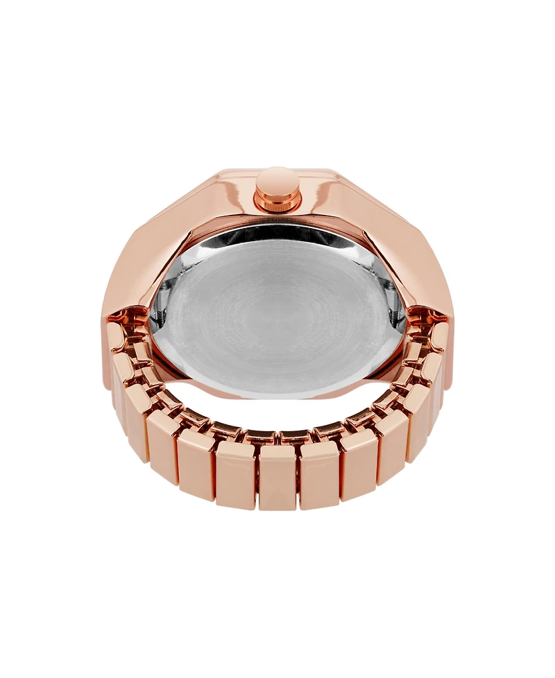 Nine West Women's Quartz Octagonal Ombre Glitter Rose Gold-Tone Metal Alloy Ring Watch, 23mm
