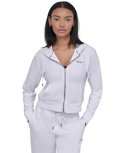 Dkny Sport Women's Cotton-Blend Stud-Logo Full Zip Hoodie