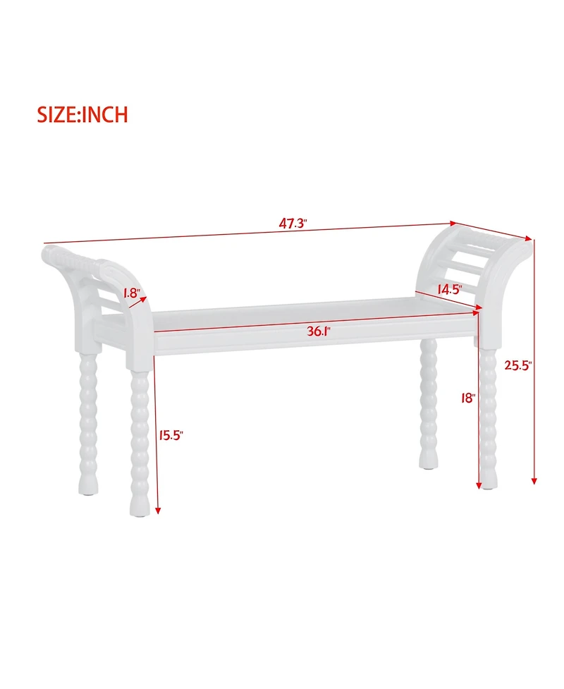 Streamdale Elegant Retro Style Bench with Turned Legs, Bed End Bench for Bedroom or Living Room Decor, White