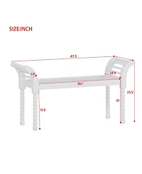 Streamdale Elegant Retro Style Bench with Turned Legs, Bed End Bench for Bedroom or Living Room Decor, White