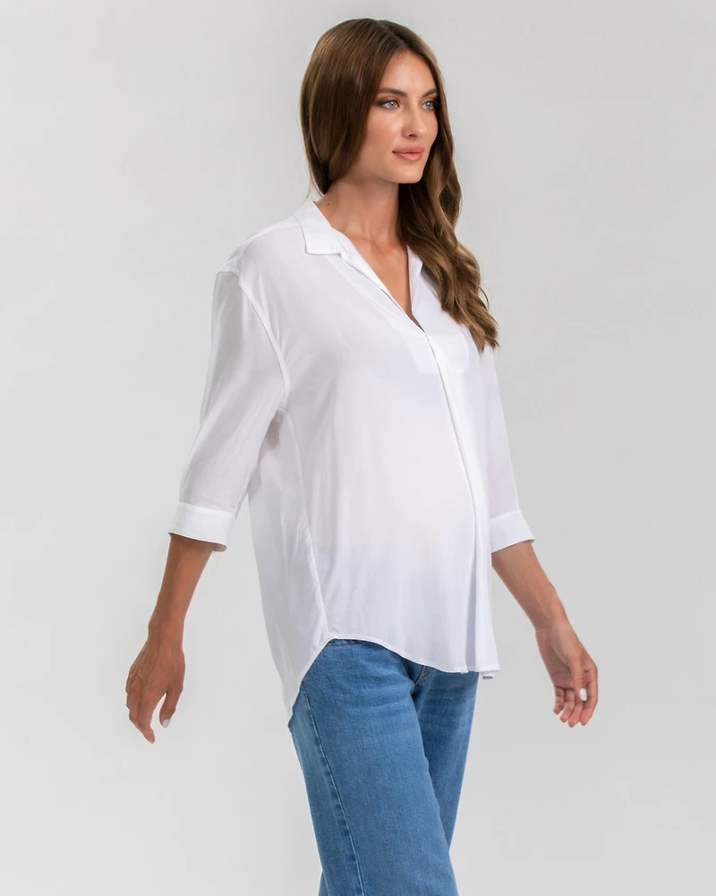 Pietro Brunelli Maternity Classic Collared 3/4 Sleeve Blouse Panarea