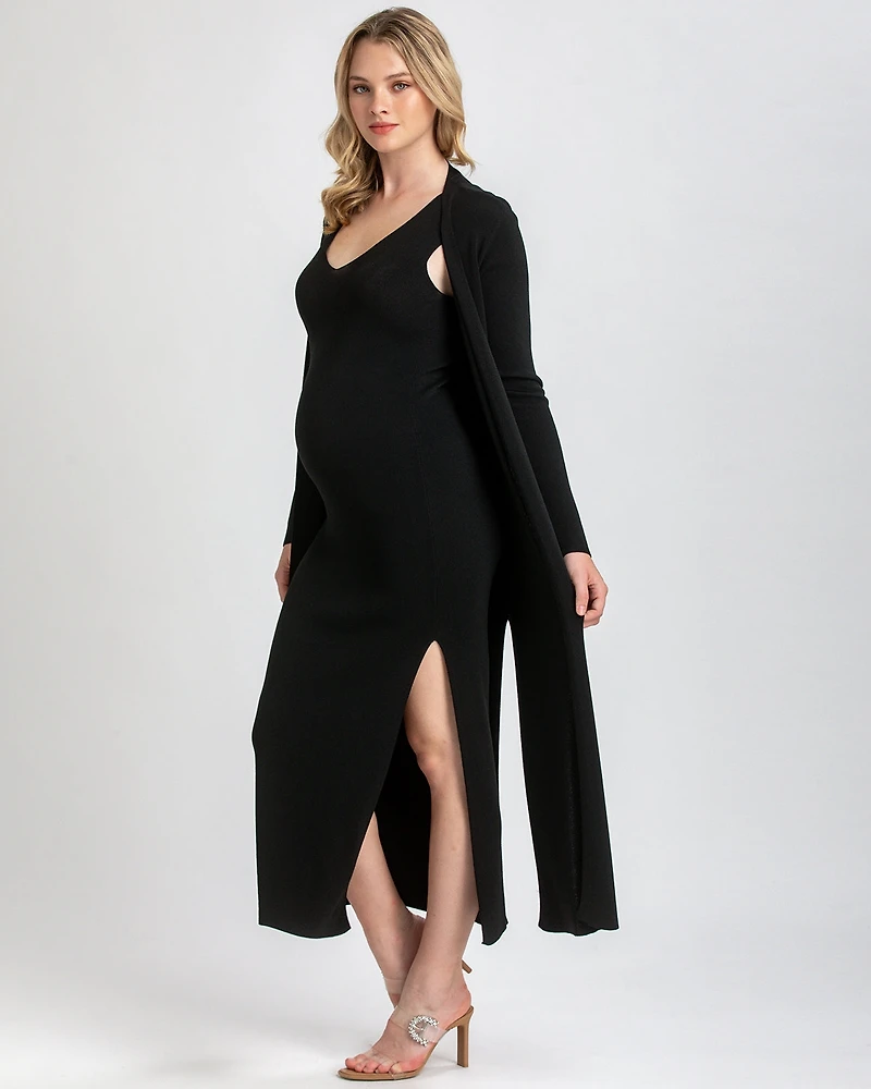 Pietro Brunelli Maternity Viscose Knit Side Slits Maxi Tulip Cardigan