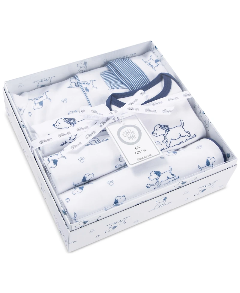 Little Me Baby Boys Cotton Puppy Toile Gift Box, 6 Piece Set