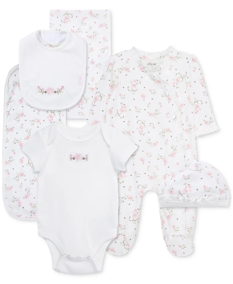 Little Me Baby Girls Cotton Vintage Rose Gift Box, 6 Piece Set