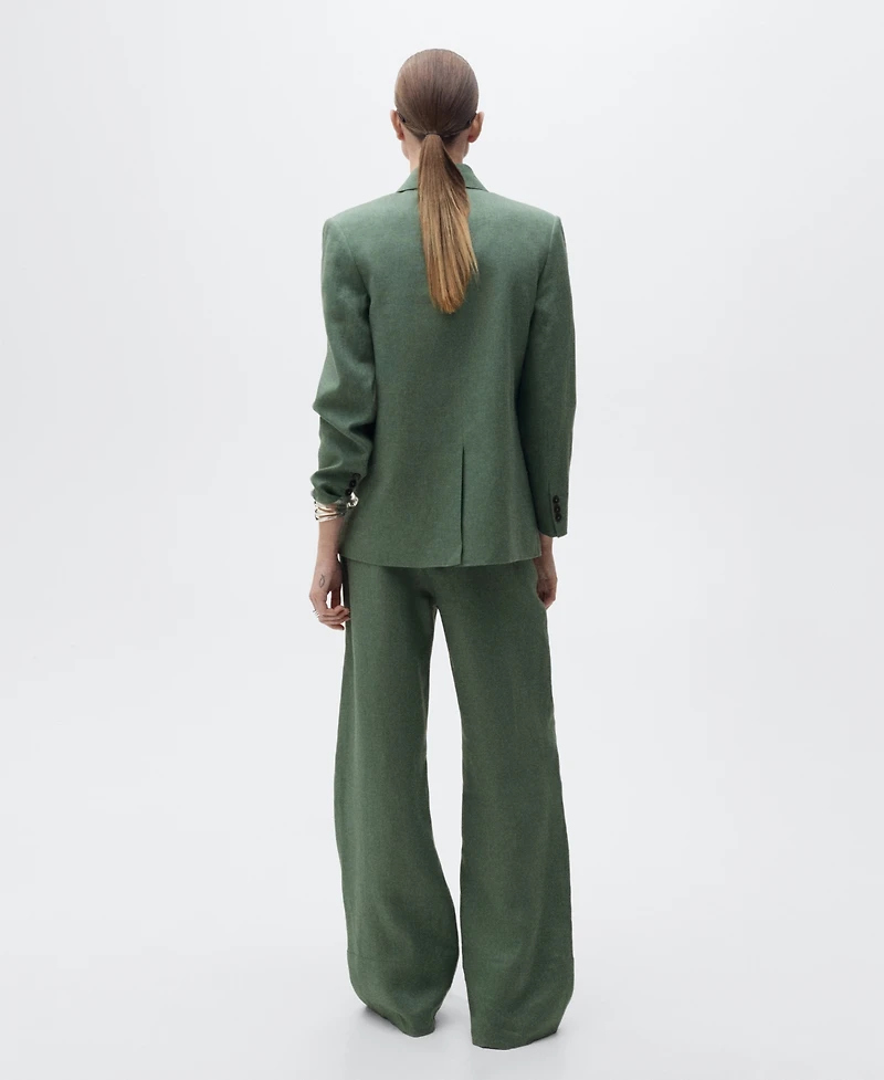 Mango Women's Straight Linen-Blend Trousers Pants
