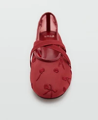 Mango Women's Cross Straps Embroidered Flowers Ballerinas Shoes