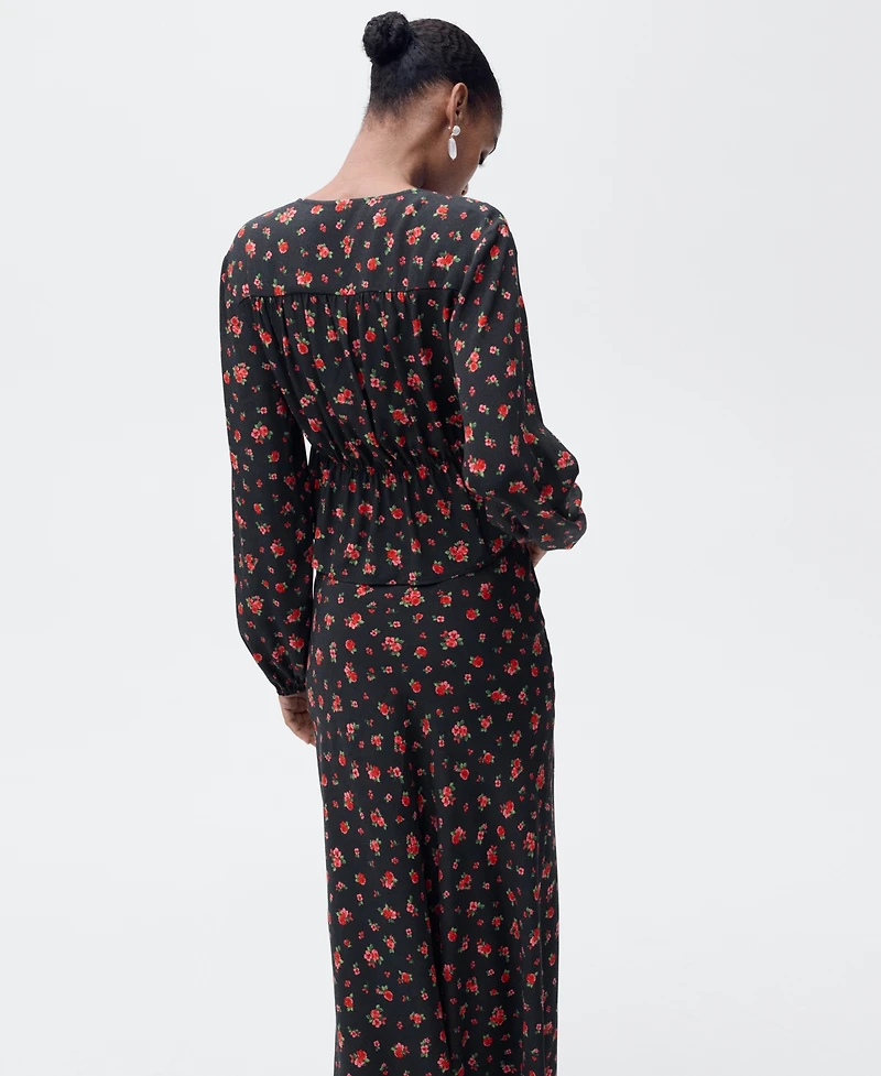 Mango Women's Ruffled Floral Blouse