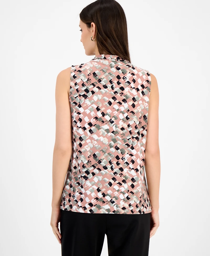 Kasper Women's Printed Twisted V-Neck Sleeveless Top, Regular & Petite