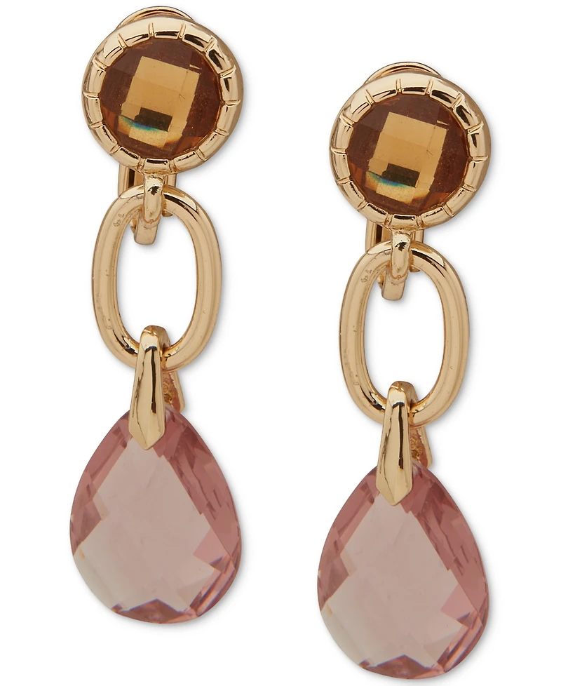 Anne Klein Gold-Tone Round & Briolette Stone Clip-On Drop Earrings